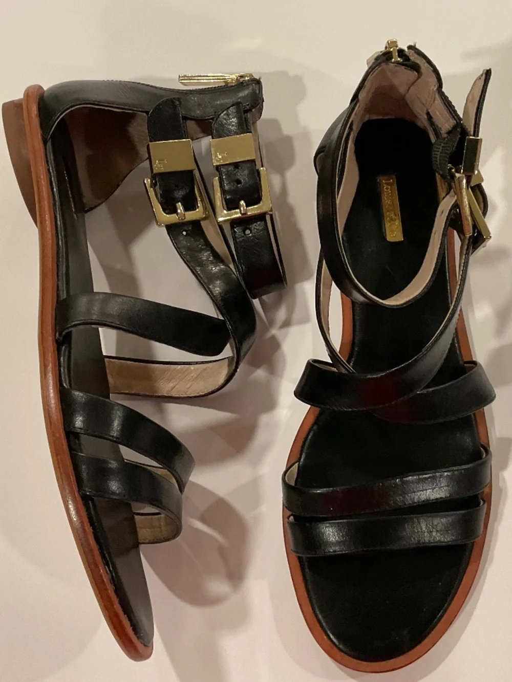 LOUISE ET CIE Lo Carlina Black Double Strap Flat Leather Sandal Size 8